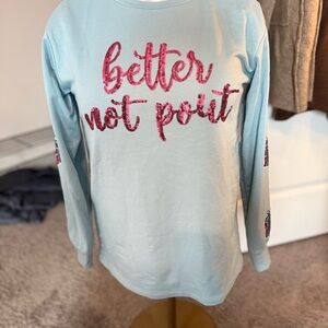 Grace and Emma Better Not Pout Christmas Shirt - Blue NWOT